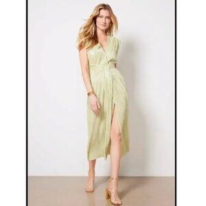NWT Sabina Musayev Margo Dress Pleated Metallic Lime Green Sz Large